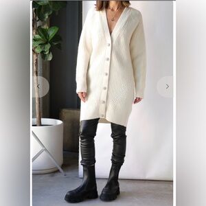 Ganni Cream Crystal Button Oversized Cardigan